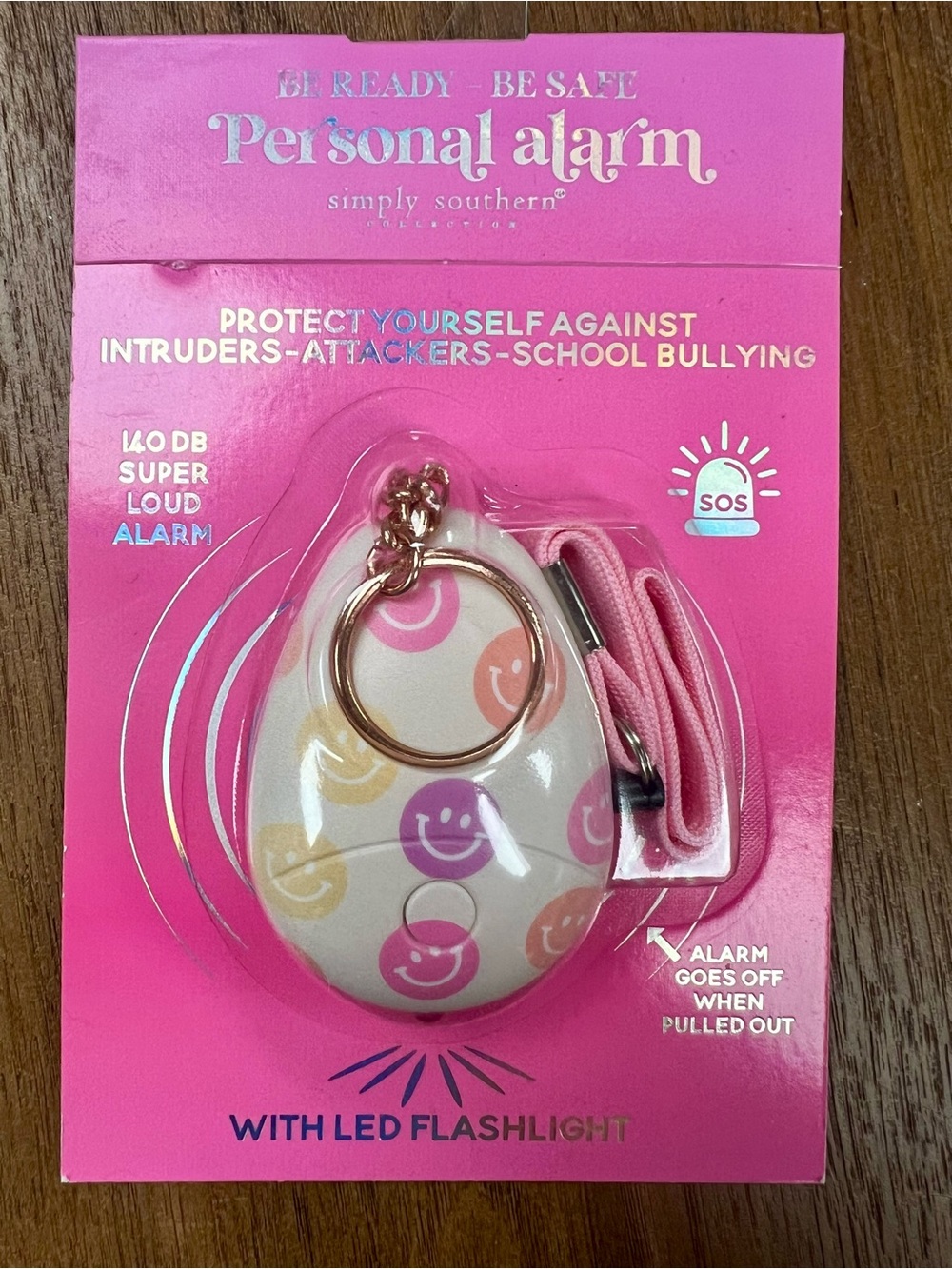 Simply Southern Pink & Multicolor Smiley Personal Alarm with LED NWT